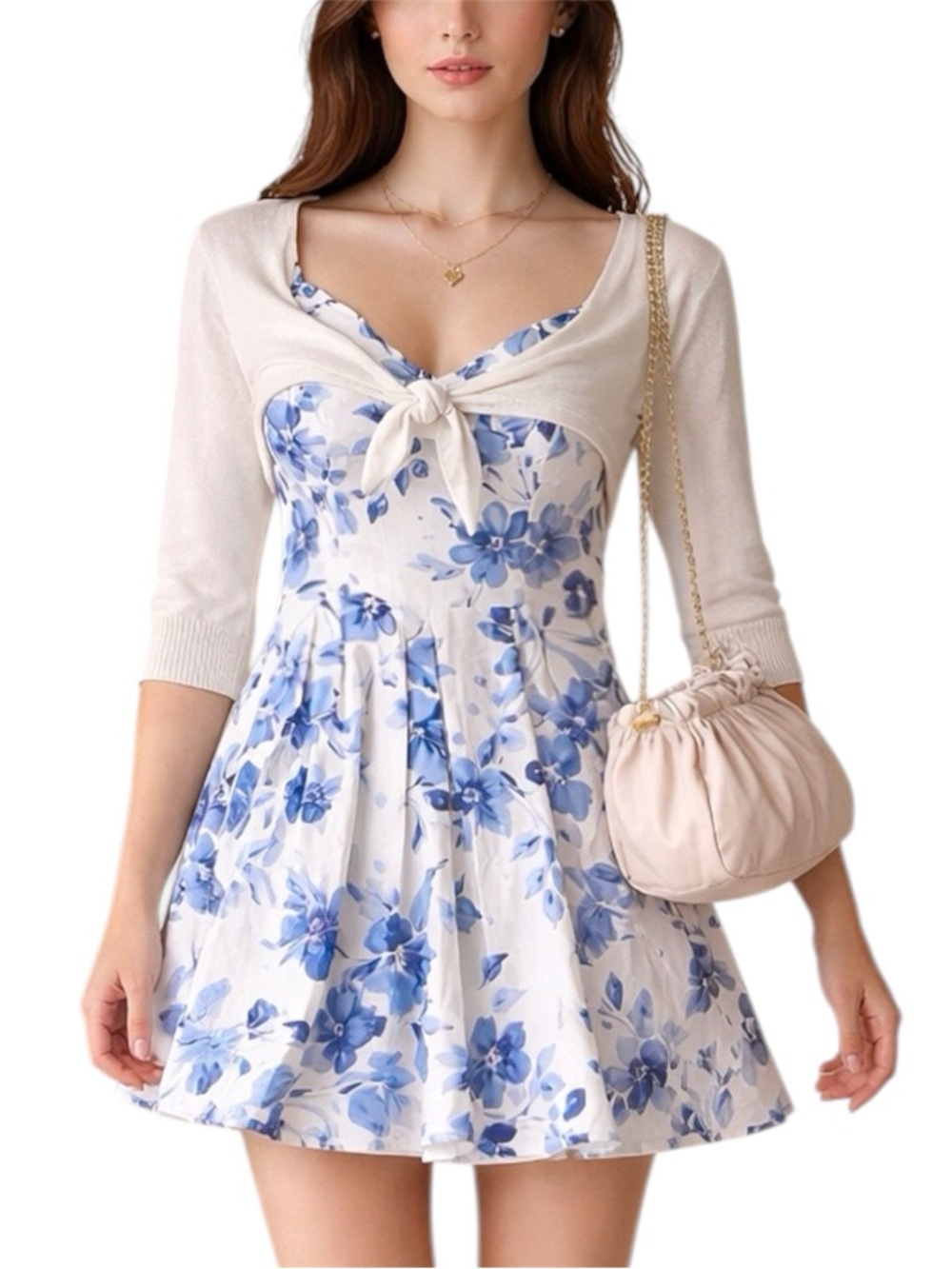 Trixxi Blue Floral Sweetheart Fit & Flare Mini Dress Size 1 Coquette